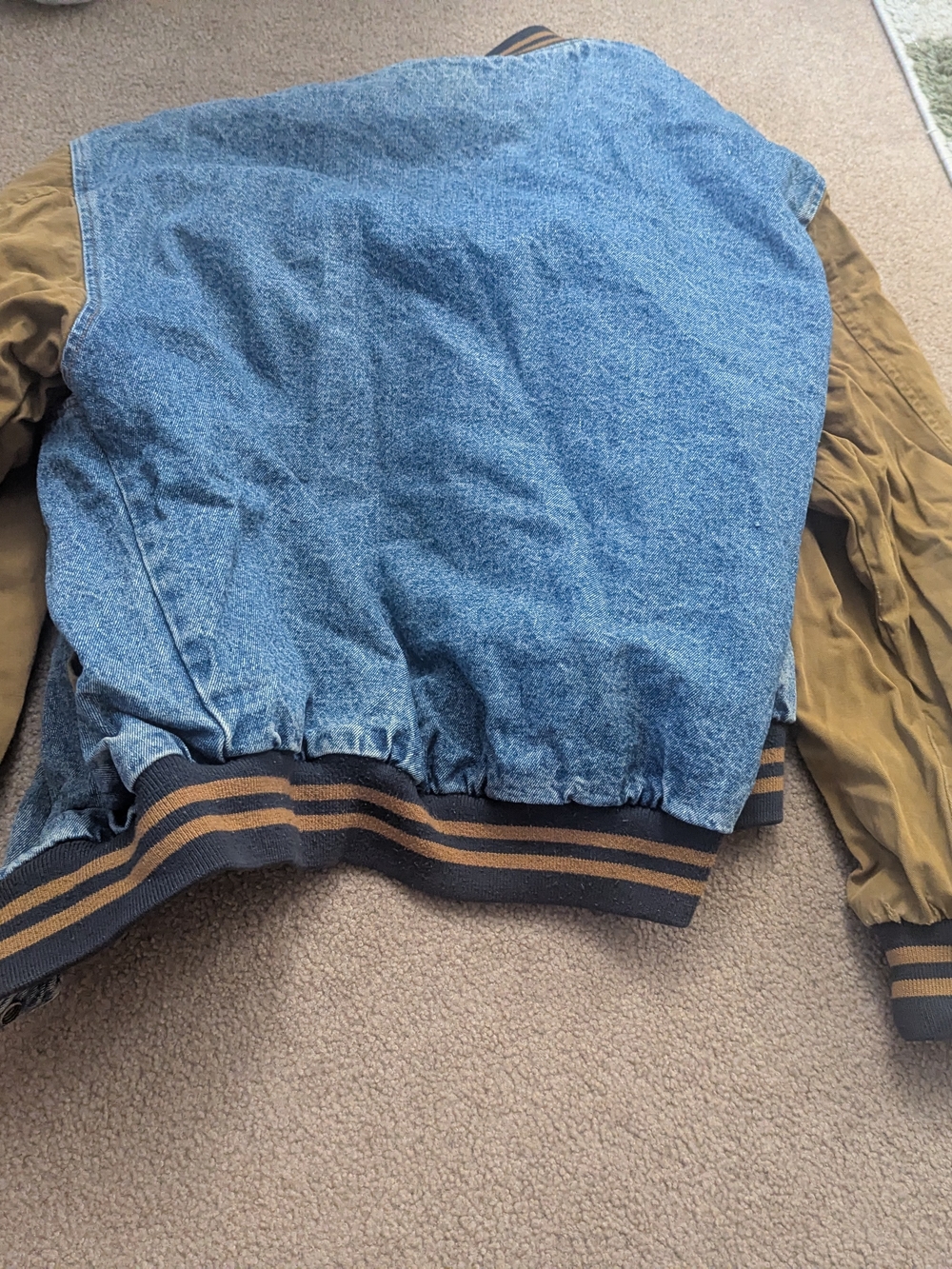 Dunbrooke Two-Tone Denim Bomber Jacket in Blue and Brown - Picture 10 of 12